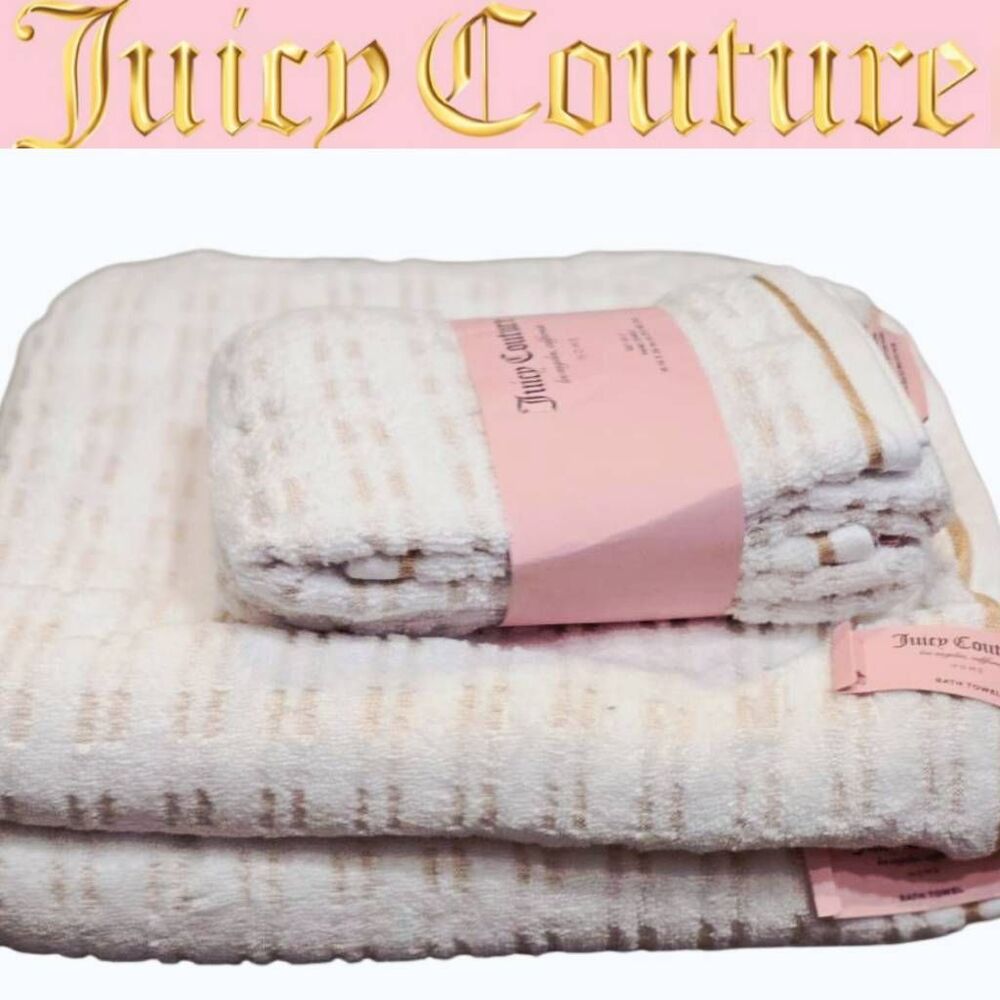 Juicy Couture Home Embossed Striped Bath & Hand Towels-White/Gold